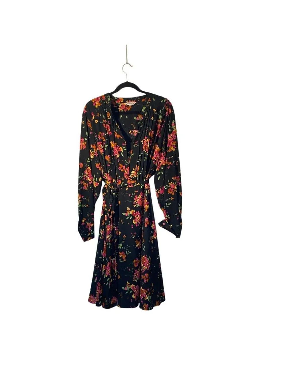 Nenette Lepore floral long sleeve Tie waist pleated front dress, 24W